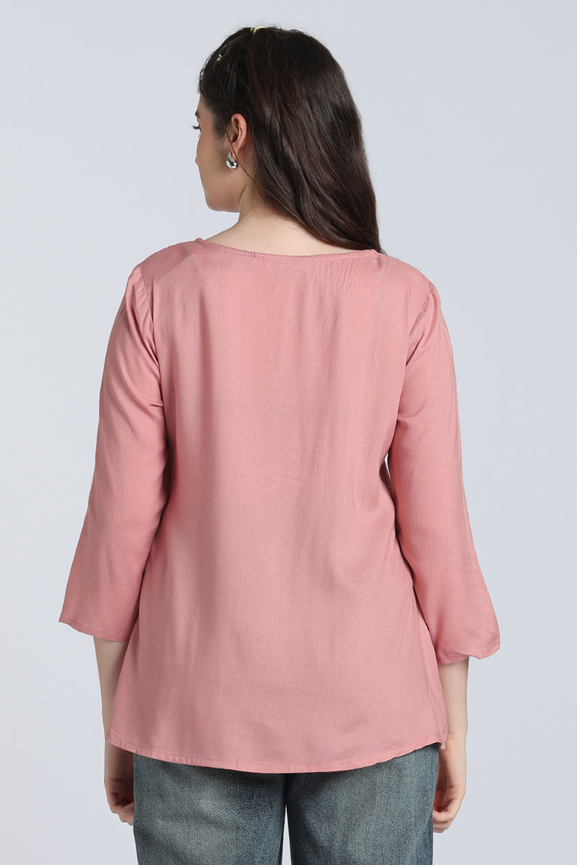 Pink Gathered Regular Fit Tunic for Women - Image 5