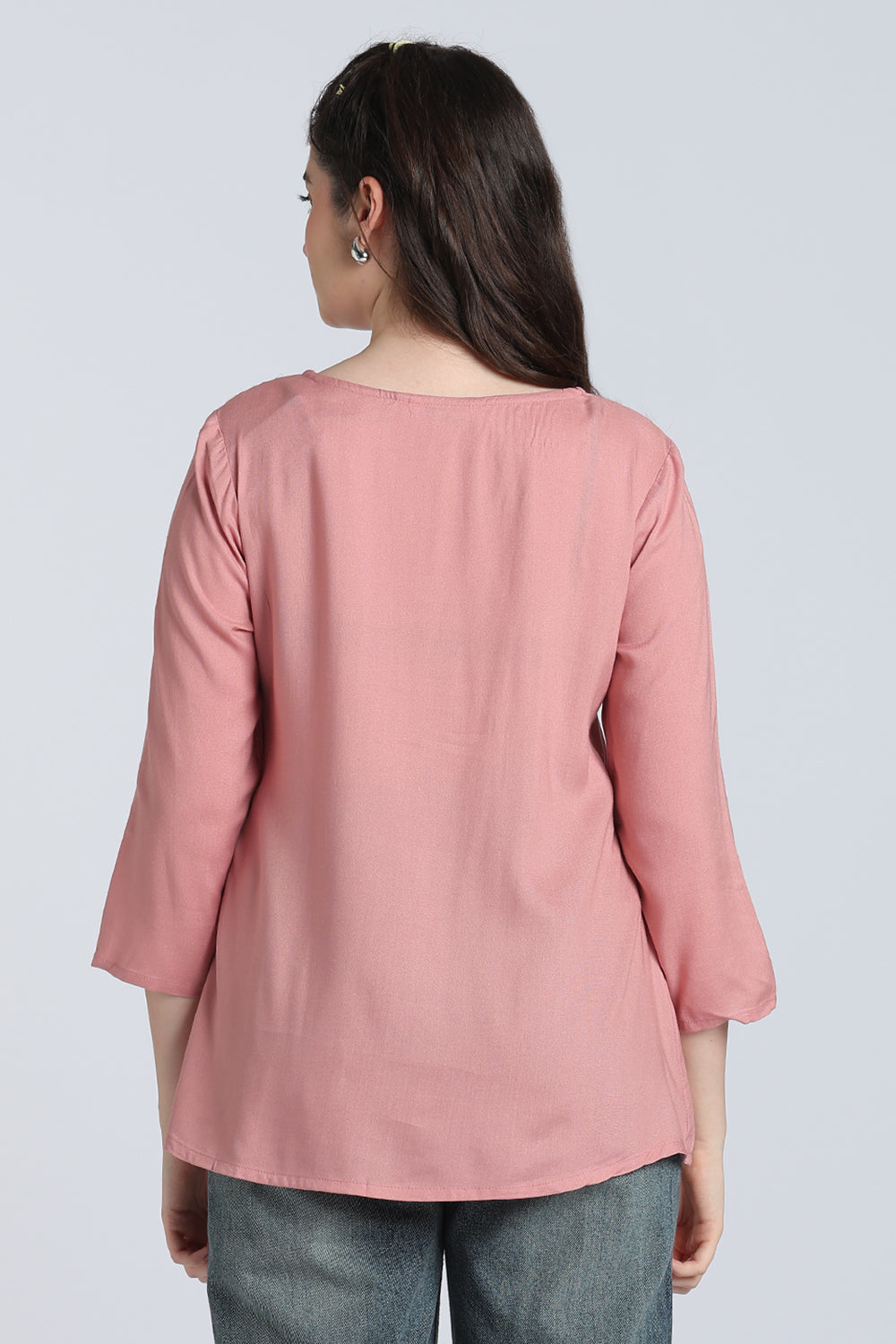 Pink Gathered Regular Fit Tunic for Women - Image 5