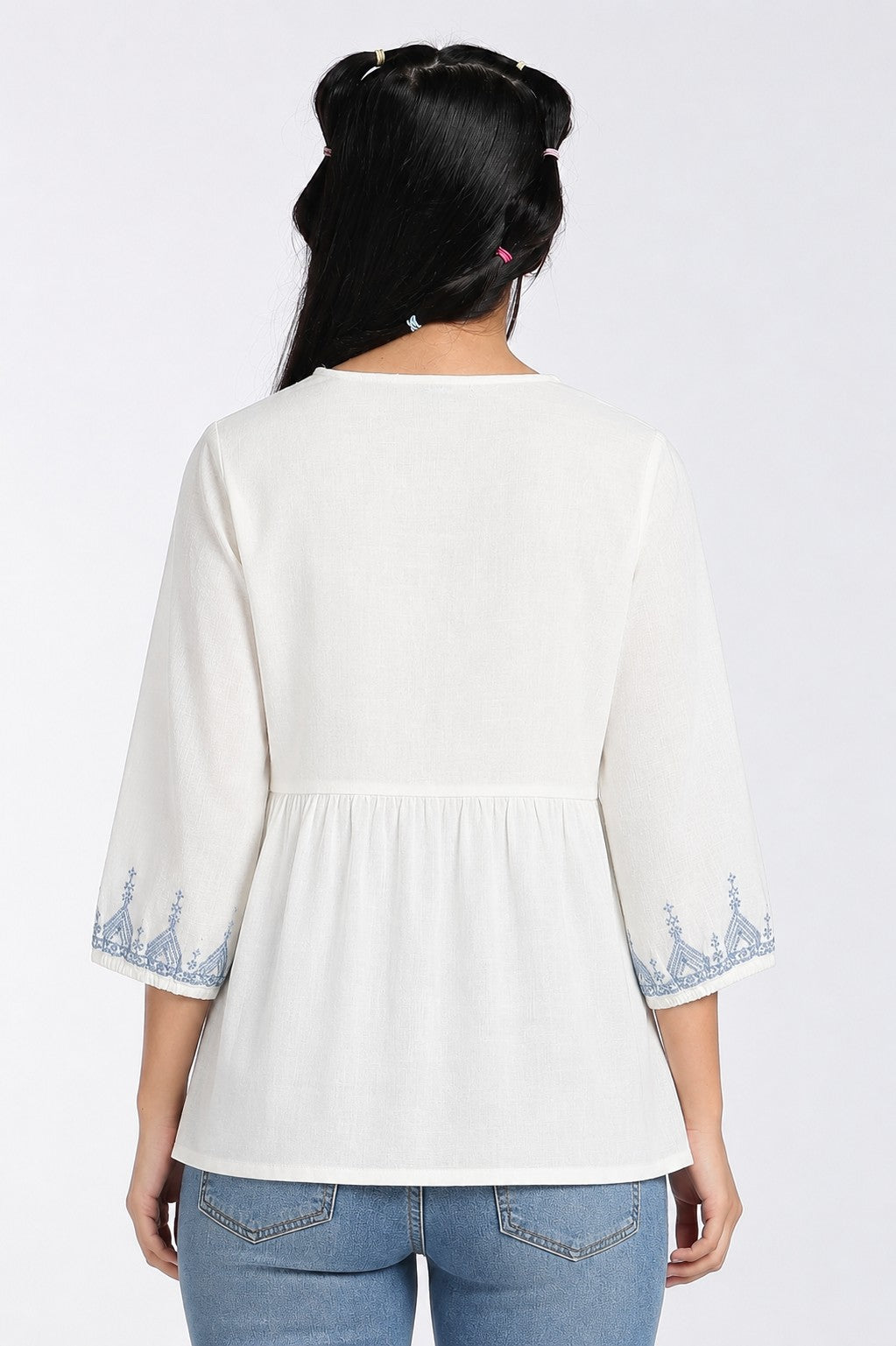 Blue Embroidered Cotton Flared Tunic for Women - Image 5
