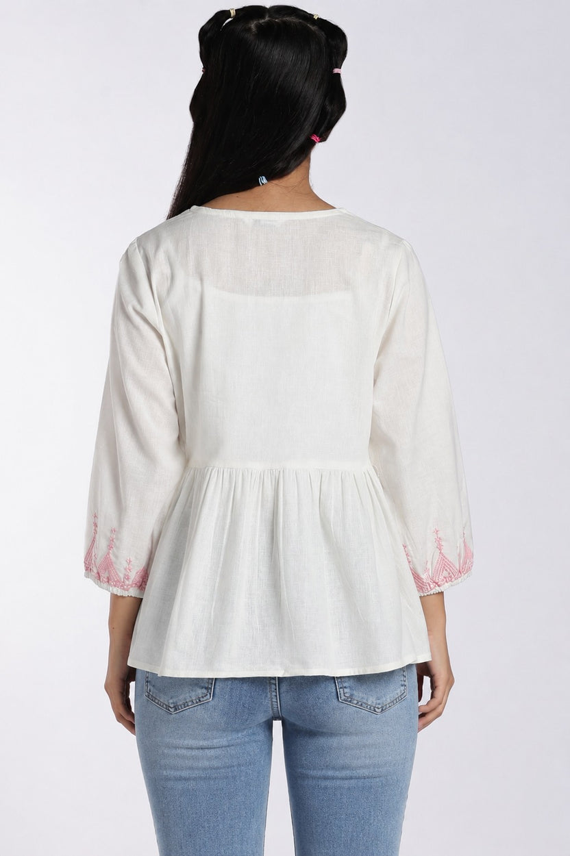 Pink Embroidered Cotton Flared Tunic for Women - Image 5