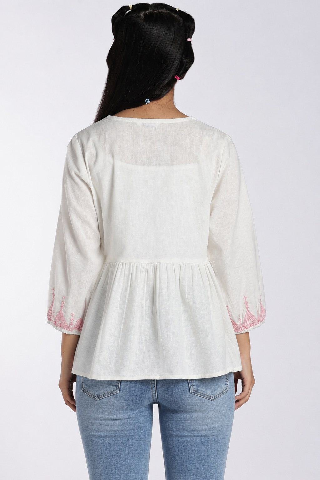 Pink Embroidered Cotton Flared Tunic for Women - Image 5