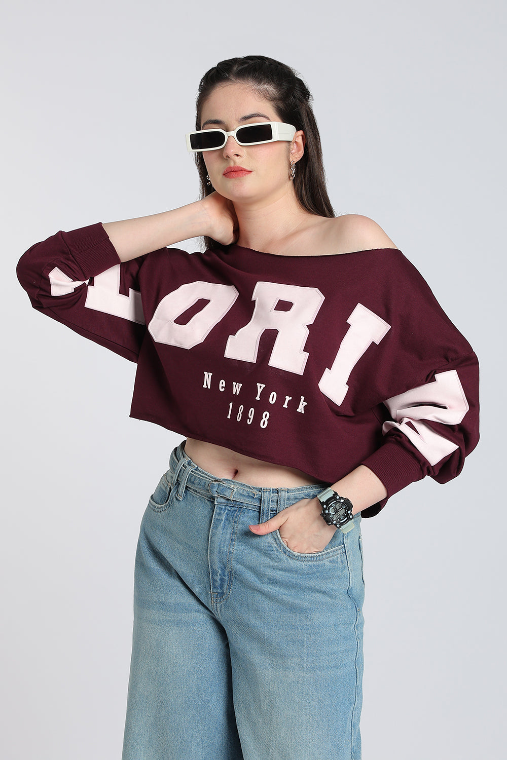 Maroon Drop Shoulder Sleeves Boxy Fit Top for Women - Image 1