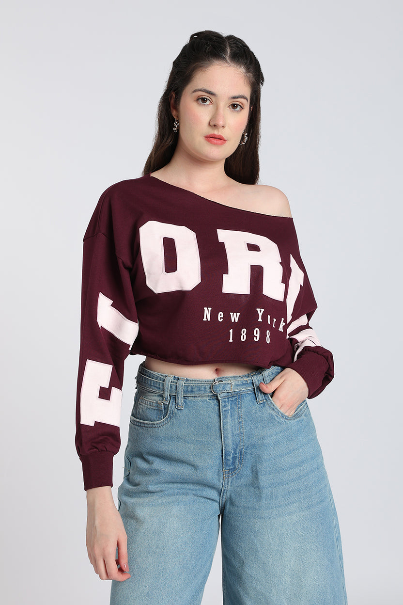 Maroon Drop Shoulder Sleeves Boxy Fit Top for Women - Image 2