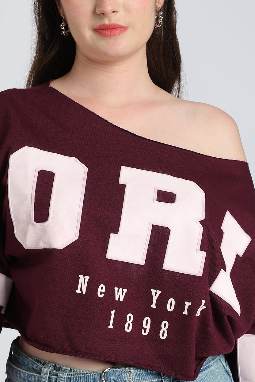 Maroon Drop Shoulder Sleeves Boxy Fit Top for Women - Image 3