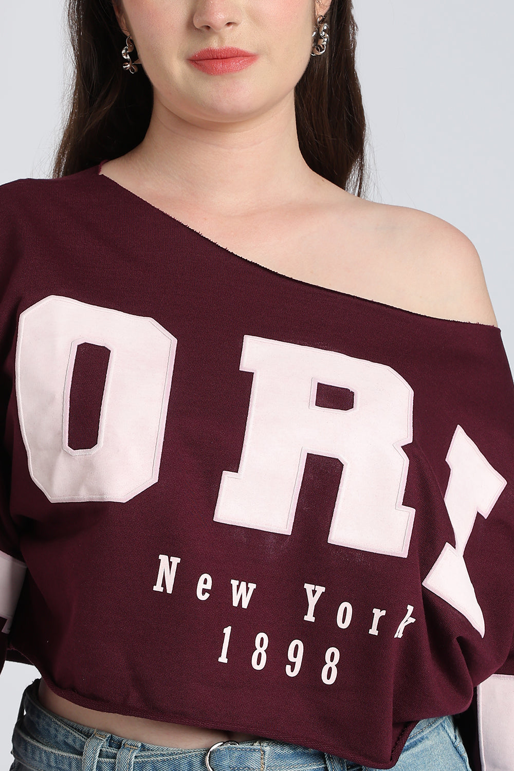 Maroon Drop Shoulder Sleeves Boxy Fit Top for Women - Image 3