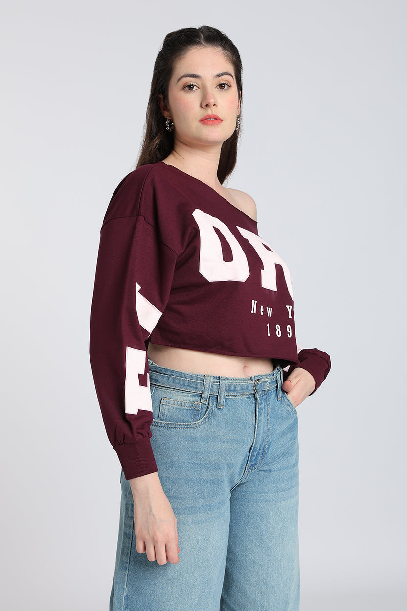 Maroon Drop Shoulder Sleeves Boxy Fit Top for Women - Image 4