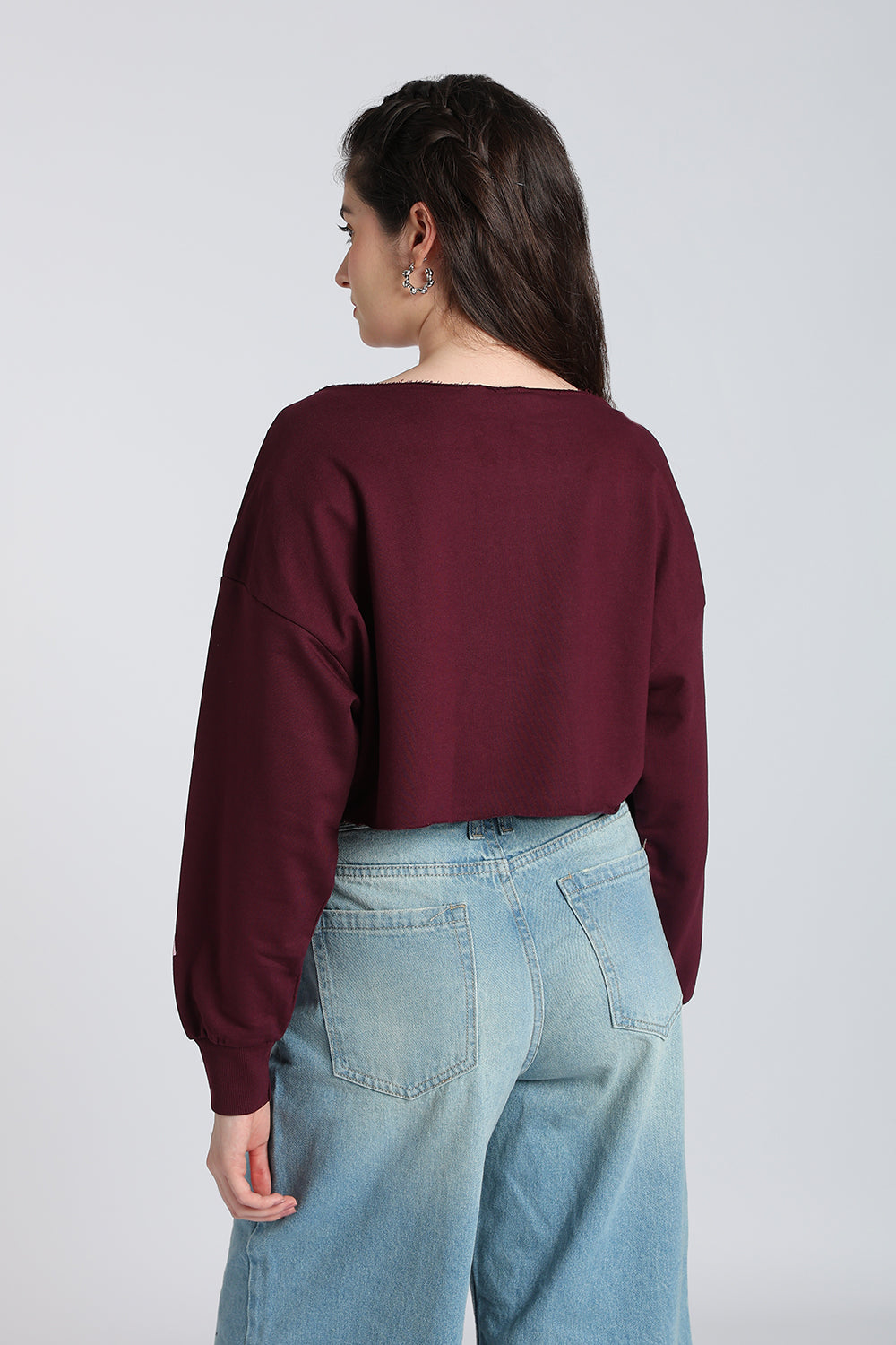 Maroon Drop Shoulder Sleeves Boxy Fit Top for Women - Image 5
