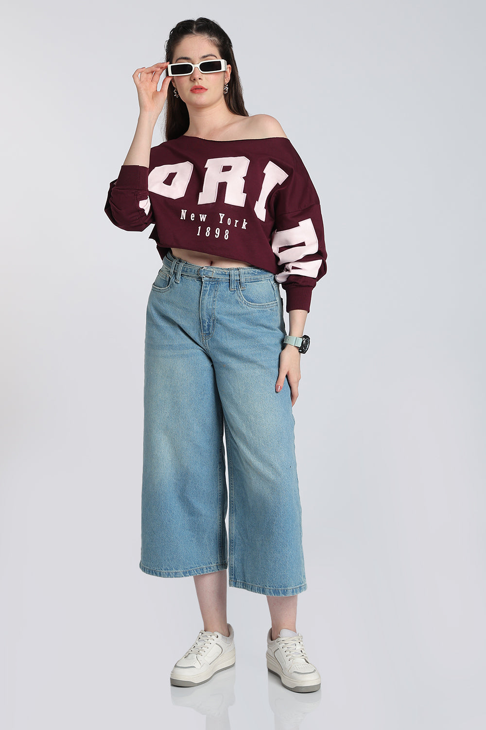 Maroon Drop Shoulder Sleeves Boxy Fit Top for Women - Image 6