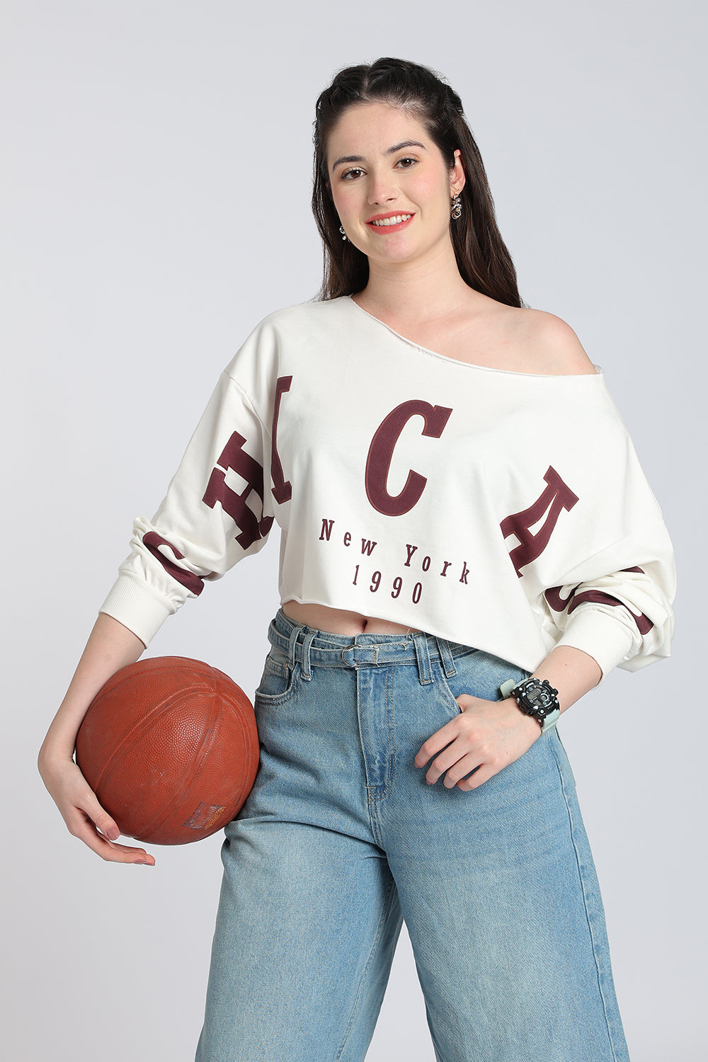 Cream Drop Shoulder Sleeves Boxy Fit Top for Women - Image 1