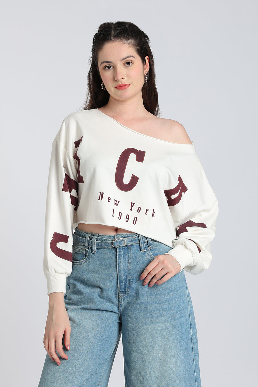 Cream Drop Shoulder Sleeves Boxy Fit Top for Women - Image 2