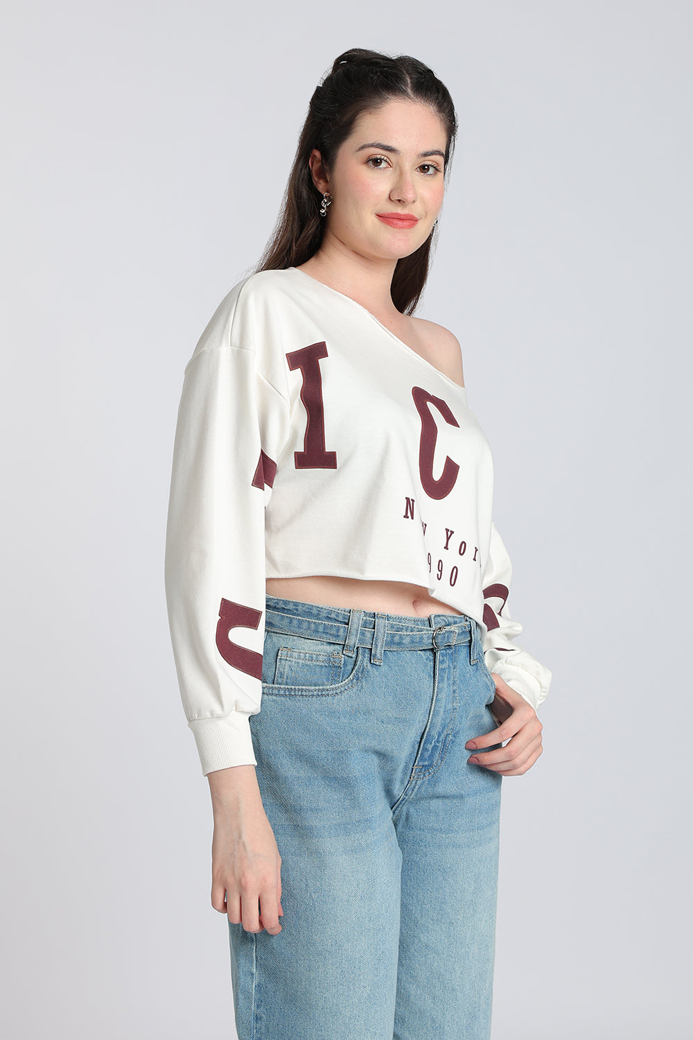 Cream Drop Shoulder Sleeves Boxy Fit Top for Women - Image 4