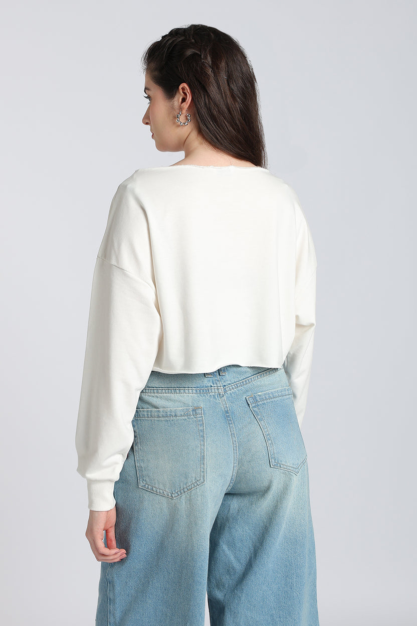 Cream Drop Shoulder Sleeves Boxy Fit Top for Women - Image 5