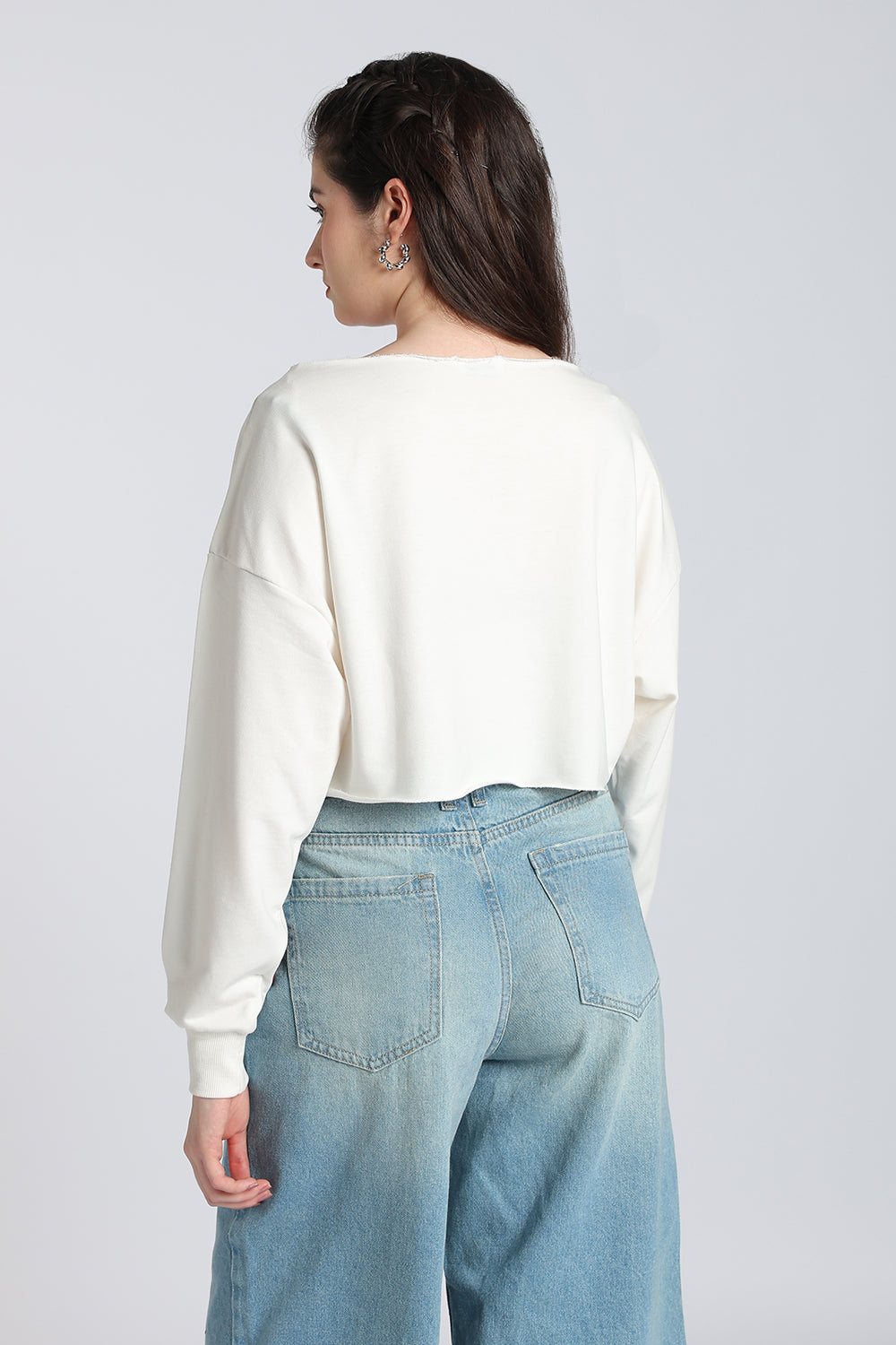 Cream Drop Shoulder Sleeves Boxy Fit Top for Women - Image 5