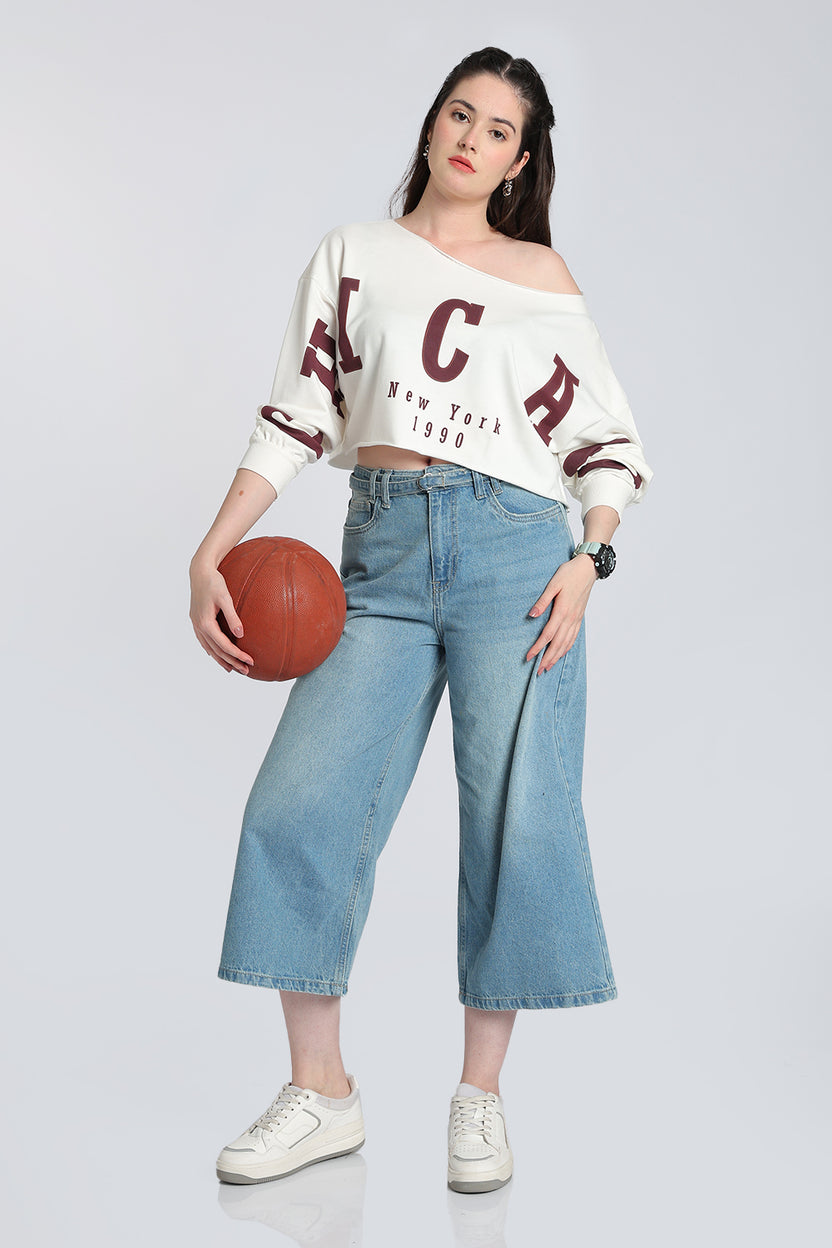 Cream Drop Shoulder Sleeves Boxy Fit Top for Women - Image 6