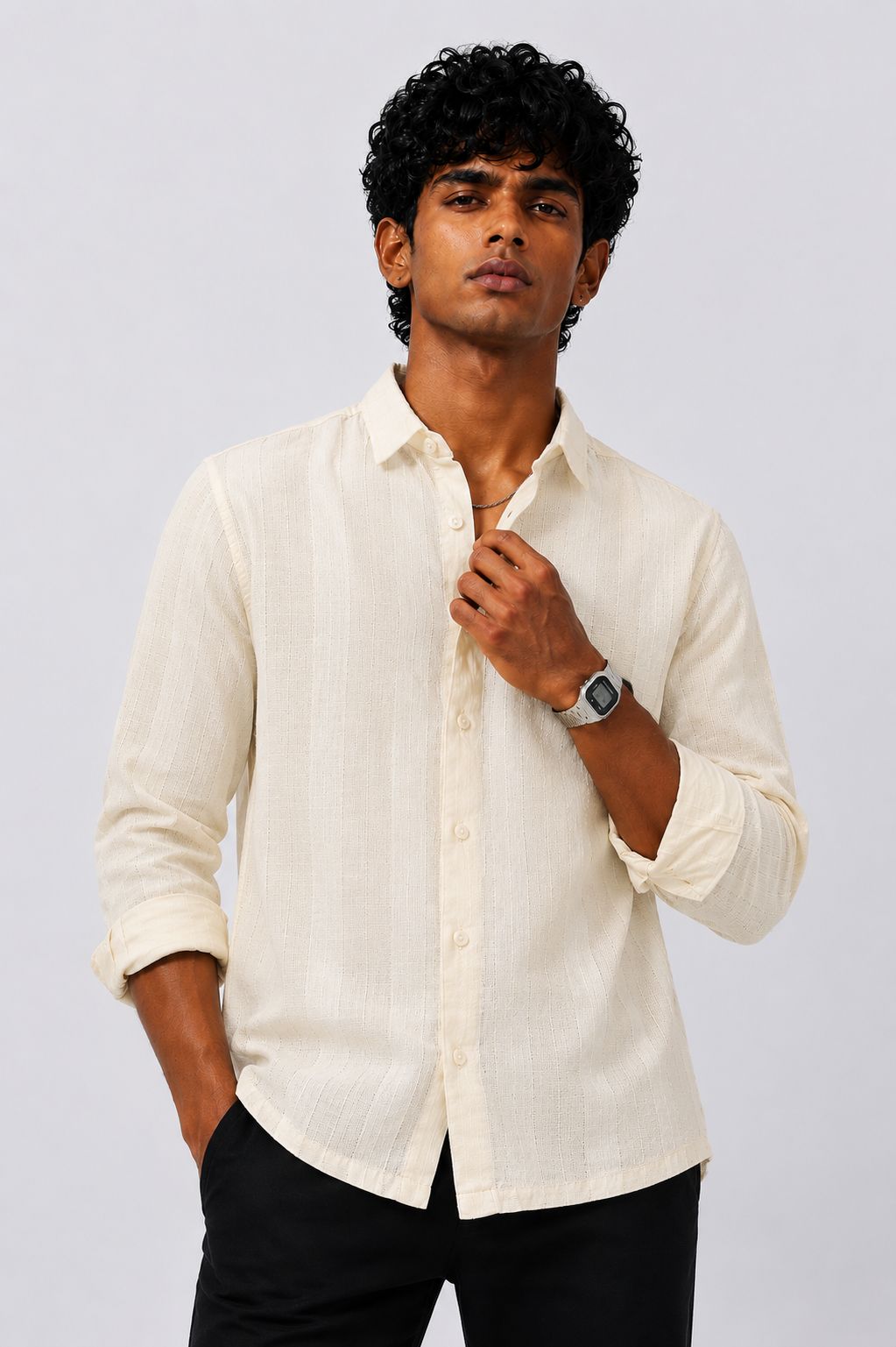 Mens Regular Fit Yellow Cotton Shirt - Image 2