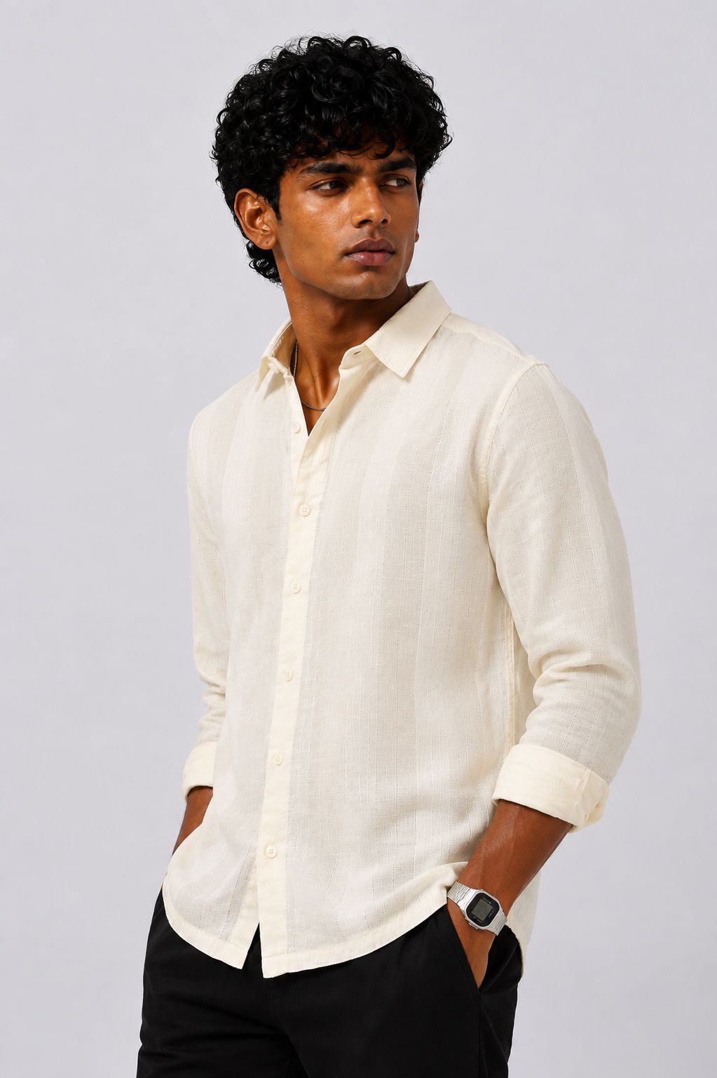 Mens Regular Fit Yellow Cotton Shirt - Image 4