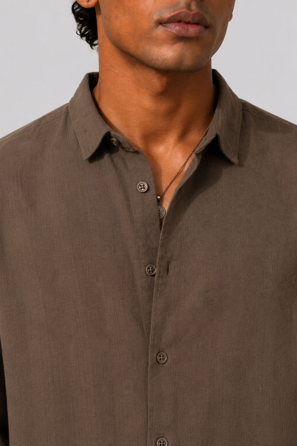 Mens Regular Fit Brown Cotton Shirt - Image 3