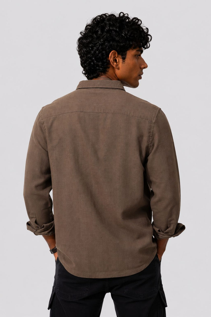 Mens Regular Fit Brown Cotton Shirt - Image 5