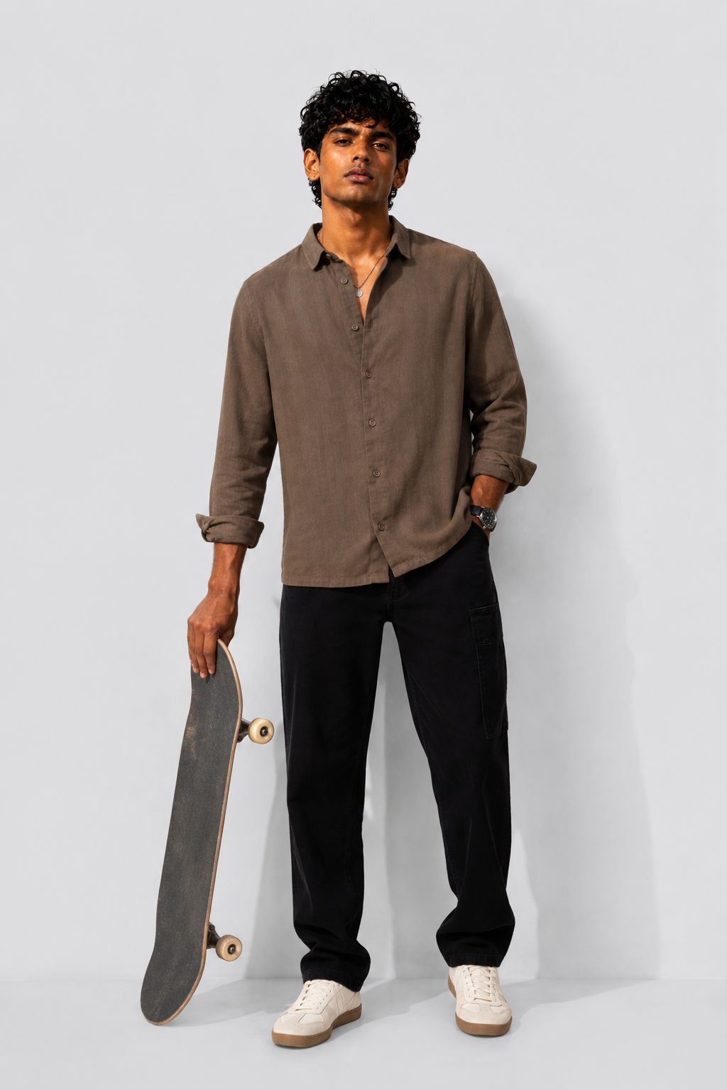 Mens Regular Fit Brown Cotton Shirt - Image 6