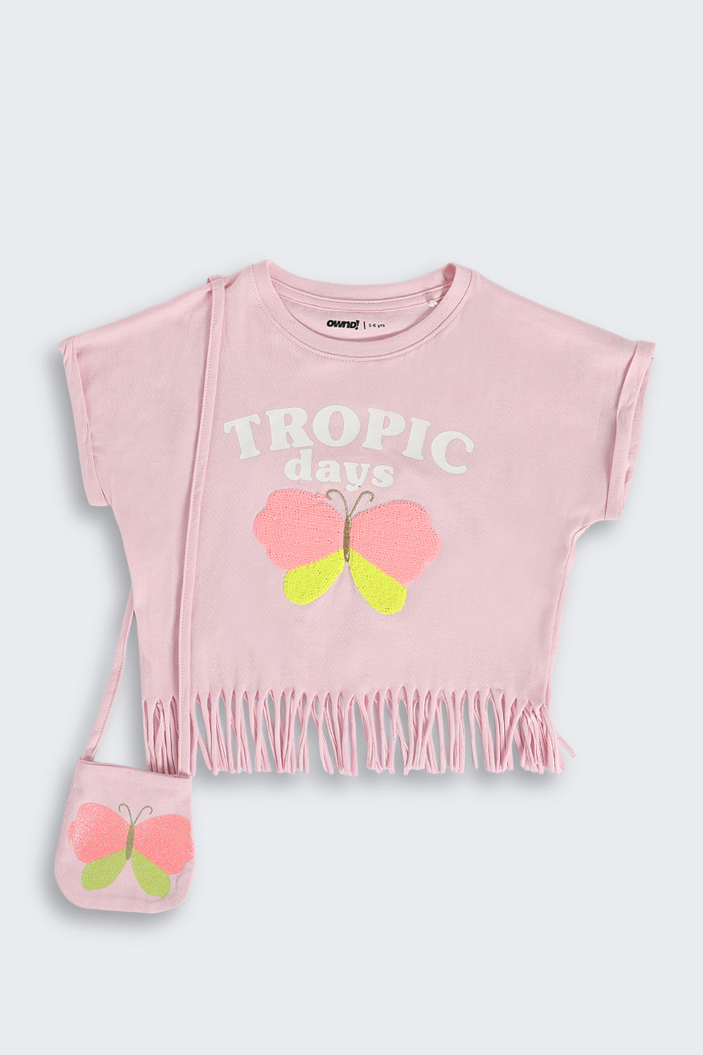 Pink Fringes Sequin Artwork T-Shirt for Girls - Image 2
