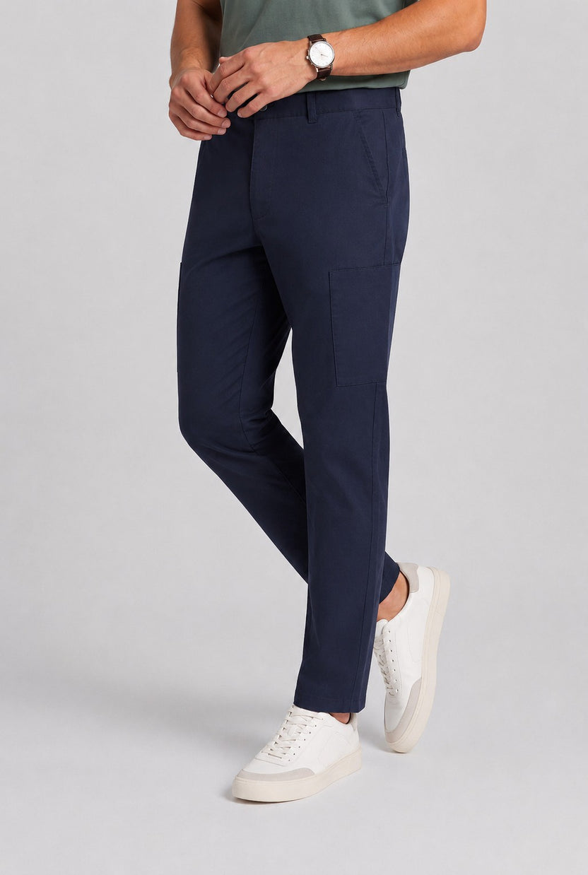 Navy Straight Fit Cargo Trouser With 4 Pocket for Men - Image 1