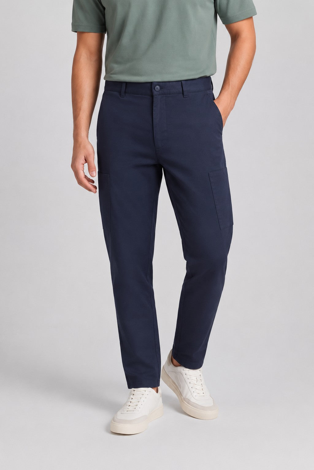 Navy Straight Fit Cargo Trouser With 4 Pocket for Men - Image 2