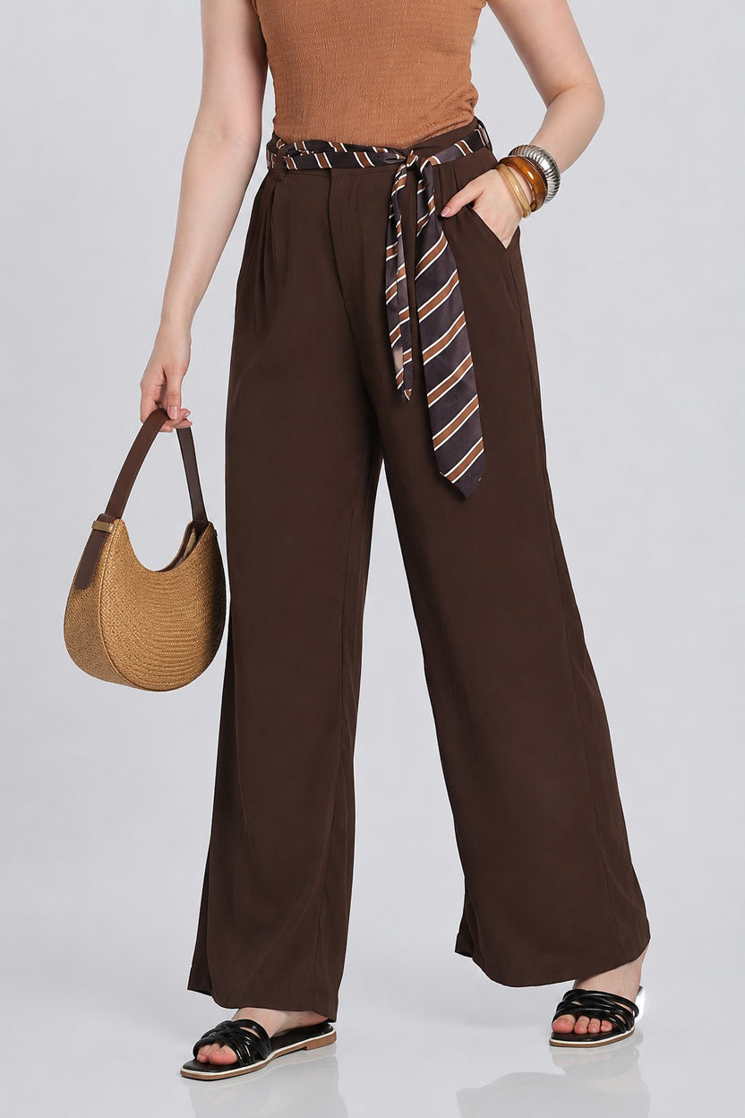 Chocolate Wide Leg Fit Trouser With 2 Pocket For Women - Image 1