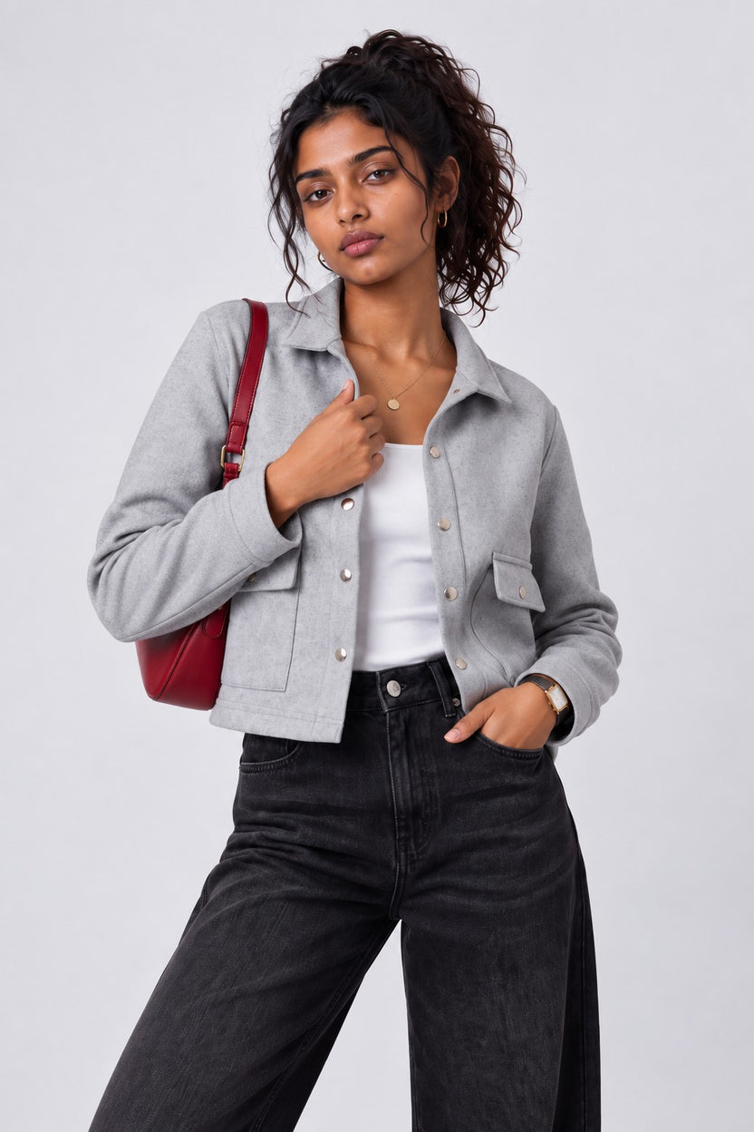 Womens Grey Cropped Utility Jacket - Image 1