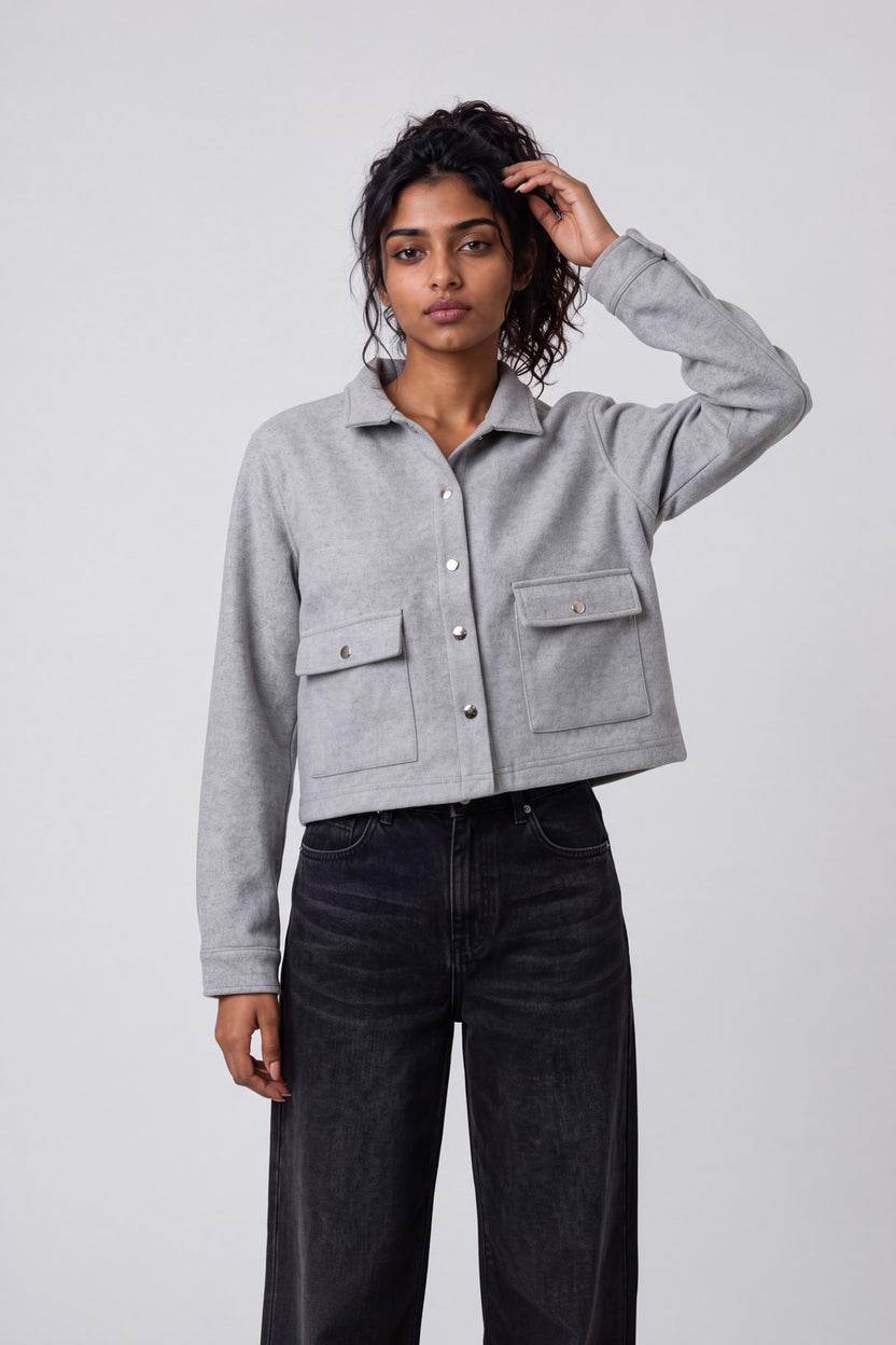 Womens Grey Cropped Utility Jacket - Image 2