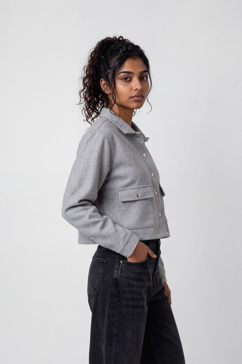 Womens Grey Cropped Utility Jacket - Image 4