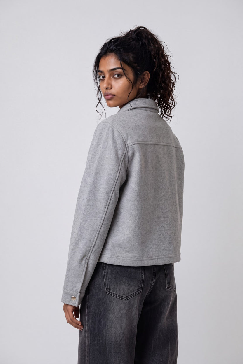Womens Grey Cropped Utility Jacket - Image 5