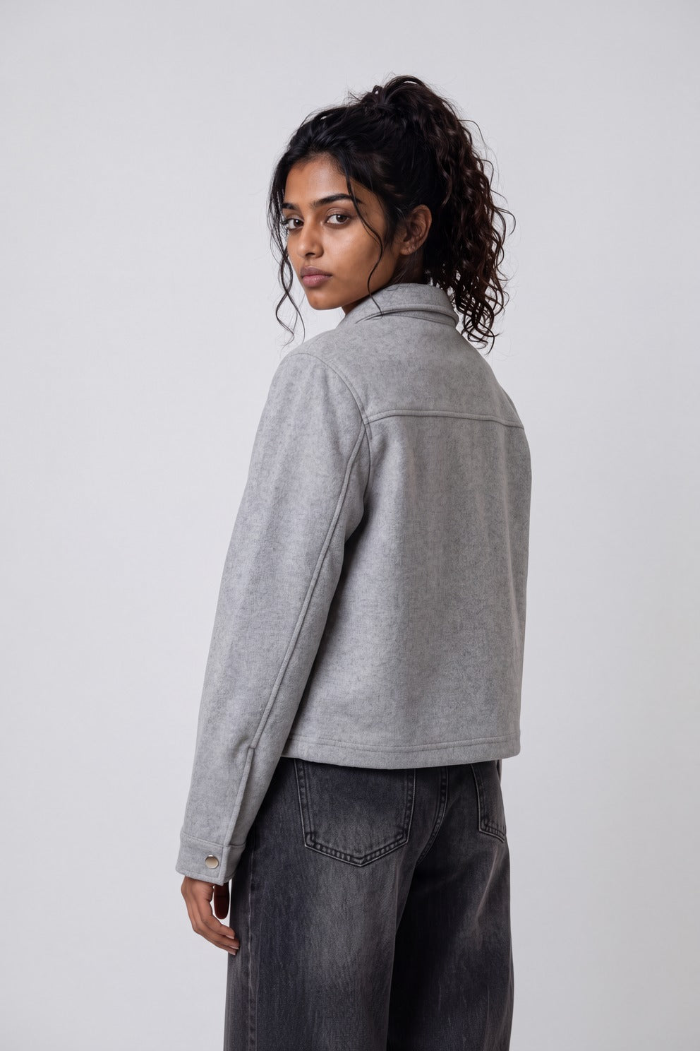 Womens Grey Cropped Utility Jacket - Image 5