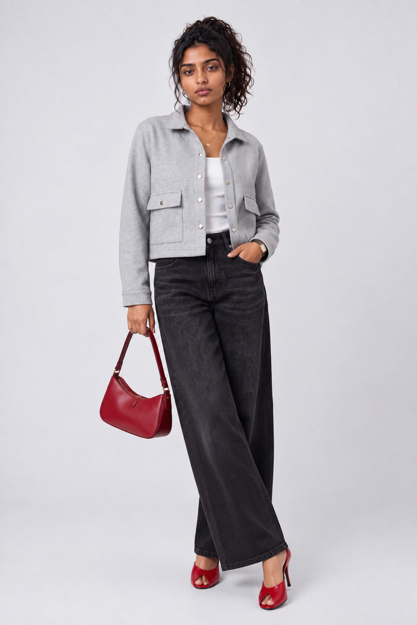 Womens Grey Cropped Utility Jacket - Image 6
