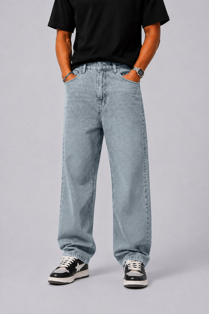 Mens Boxy Fit Light Blue Solid Jeans - Image 2