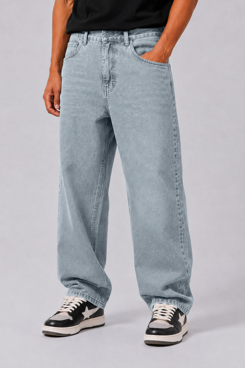 Mens Boxy Fit Light Blue Solid Jeans - Image 1