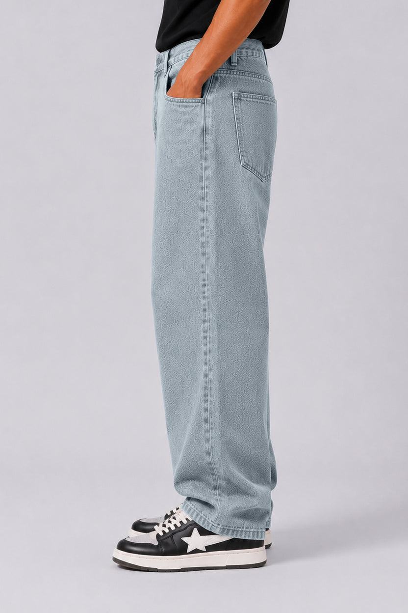 Mens Boxy Fit Light Blue Solid Jeans - Image 4
