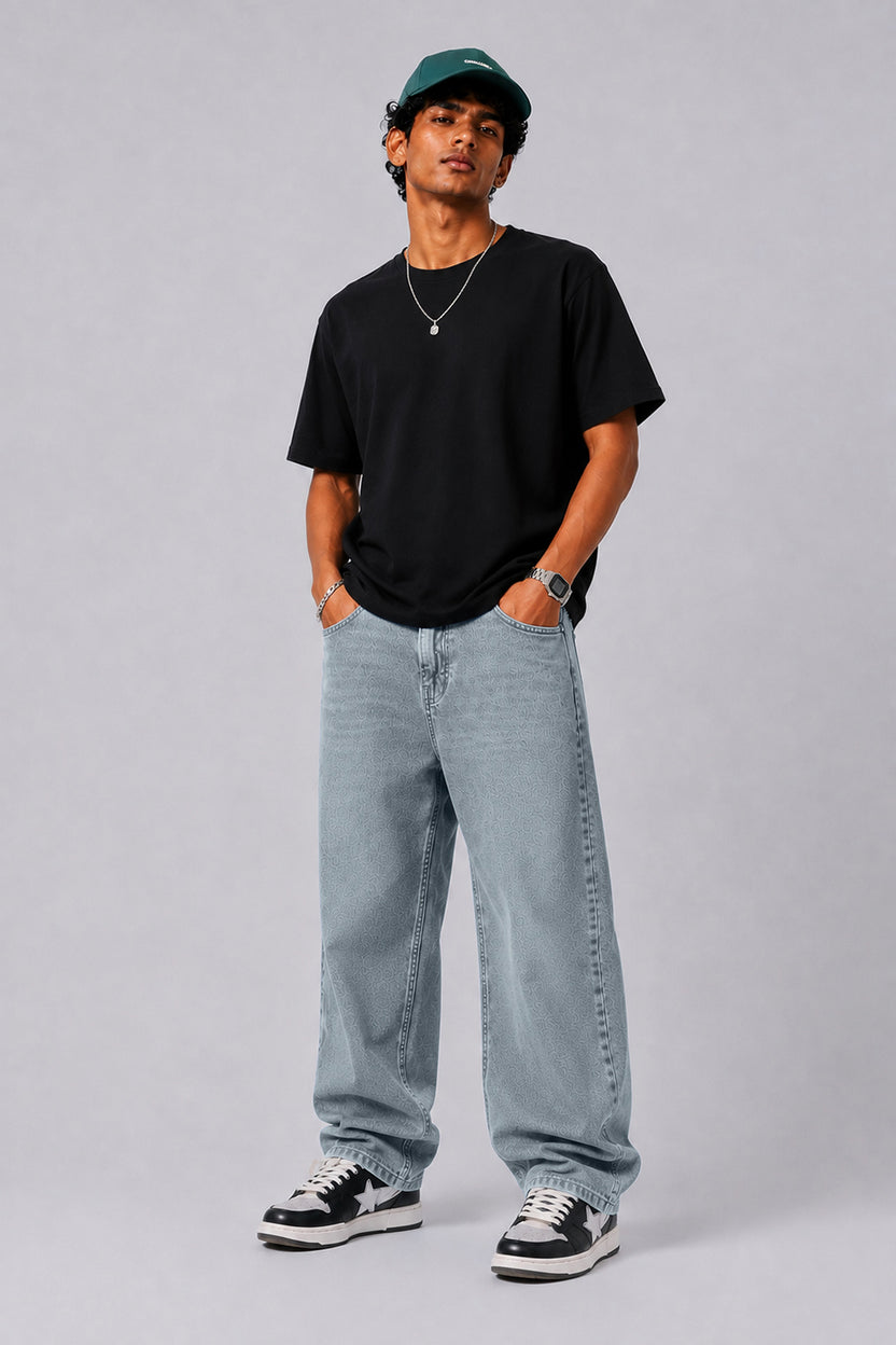 Mens Boxy Fit Light Blue Solid Jeans - Image 6