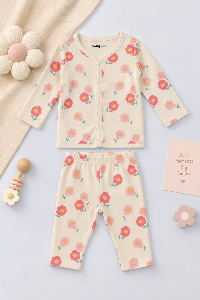 Infant Girls Cream Floral Print Co-ord Set - Image 1