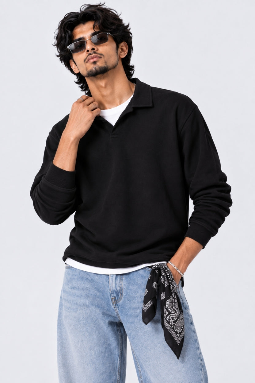 Mens Black Regular Fit Polo Sweatshirt - Image 1