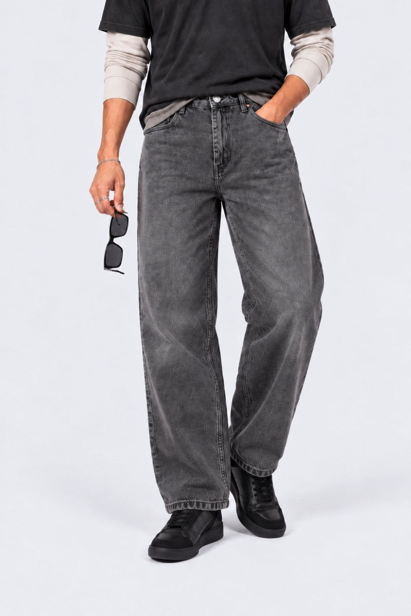 Mens Baggy Fit Grey Solid Jeans - Image 1