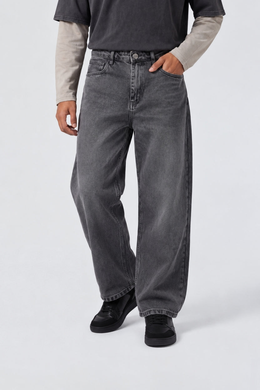 Mens Baggy Fit Grey Solid Jeans - Image 2