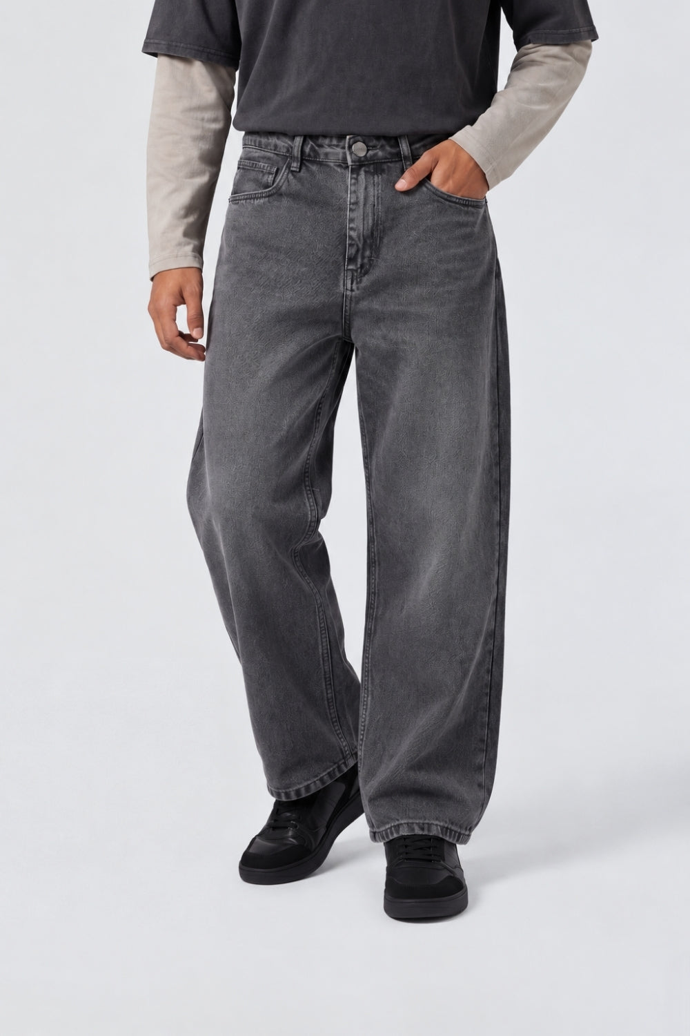 Mens Baggy Fit Grey Solid Jeans - Image 2