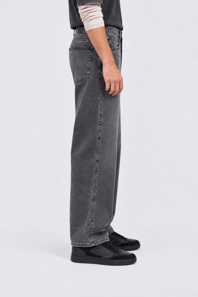Mens Baggy Fit Grey Solid Jeans - Image 4