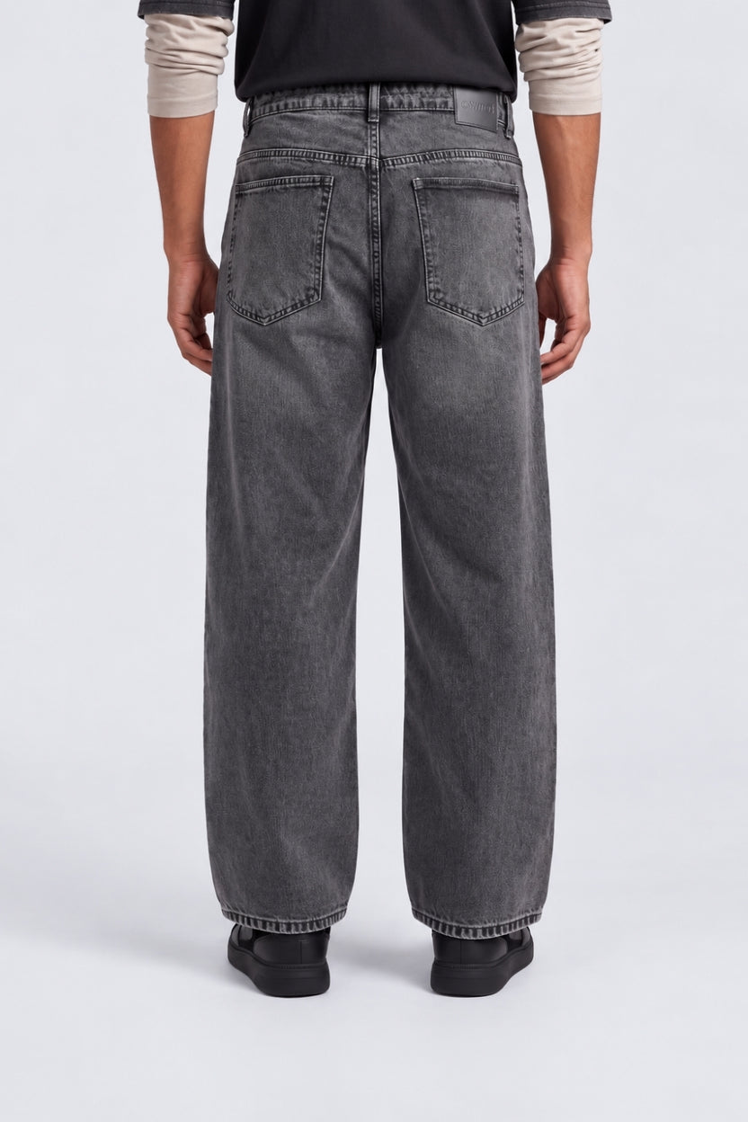 Mens Baggy Fit Grey Solid Jeans - Image 5