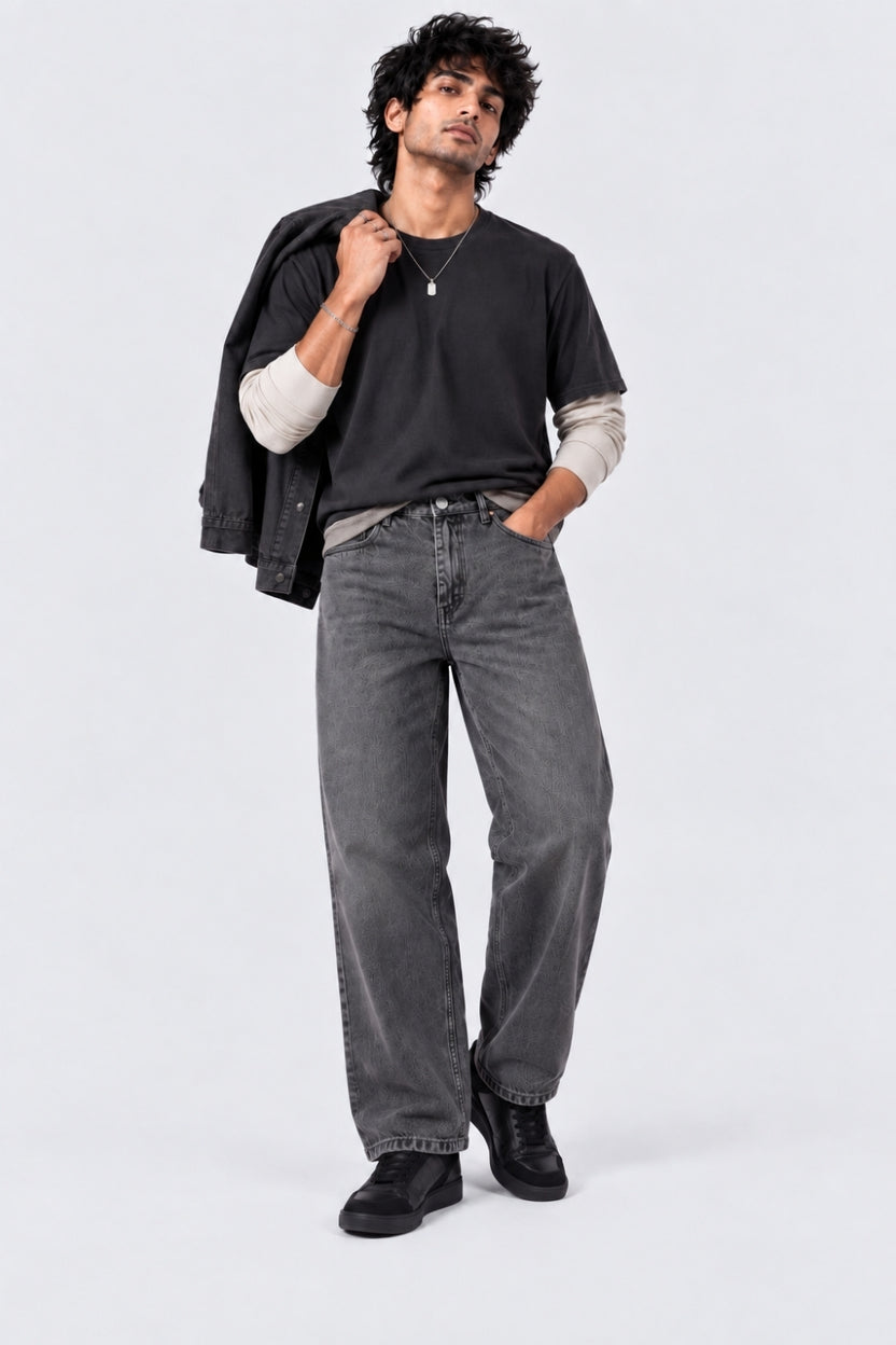 Mens Baggy Fit Grey Solid Jeans - Image 6