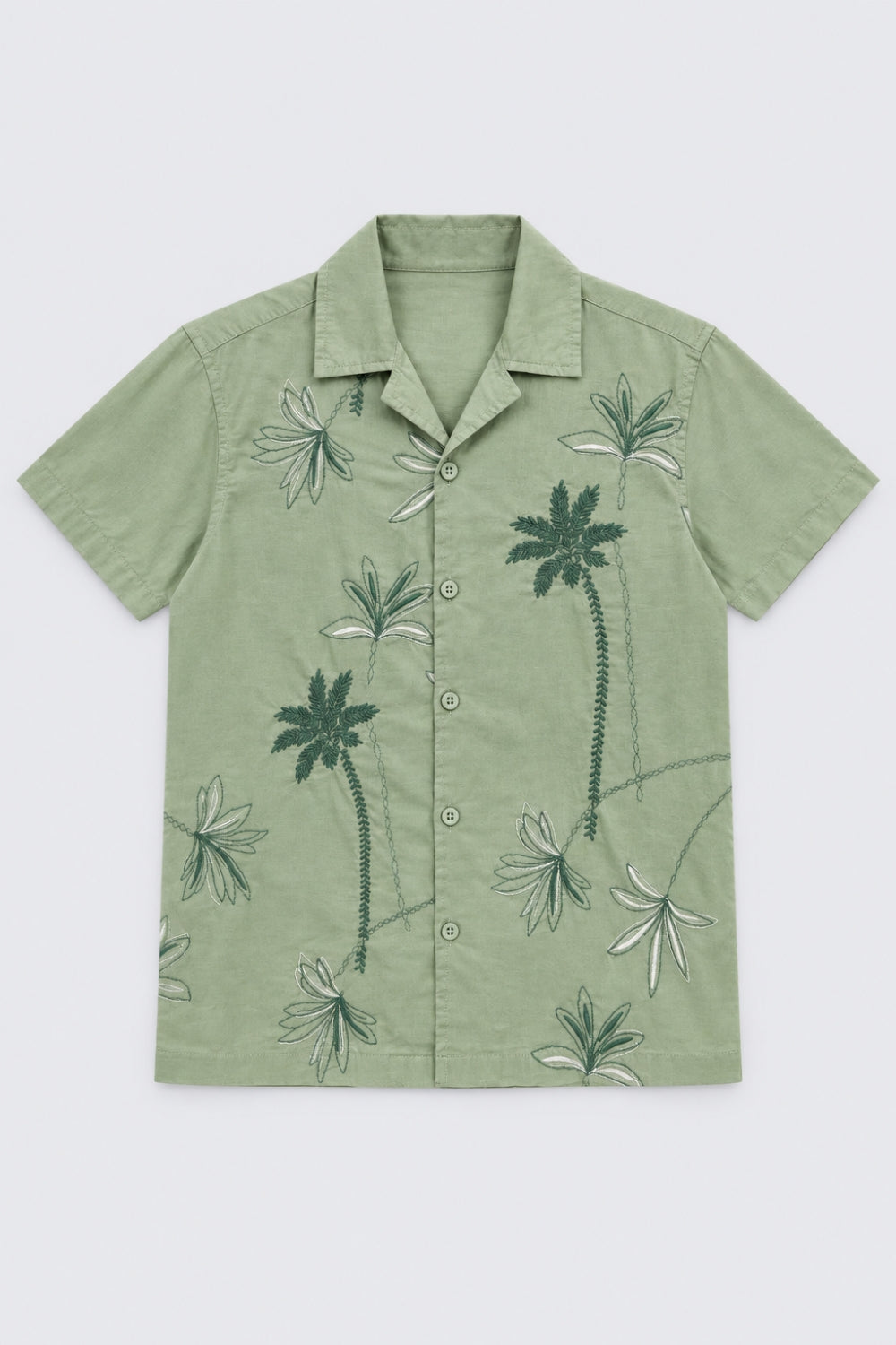 Tweens Boy Regular Fit Green Palm Print Resort Shirt - Image 2