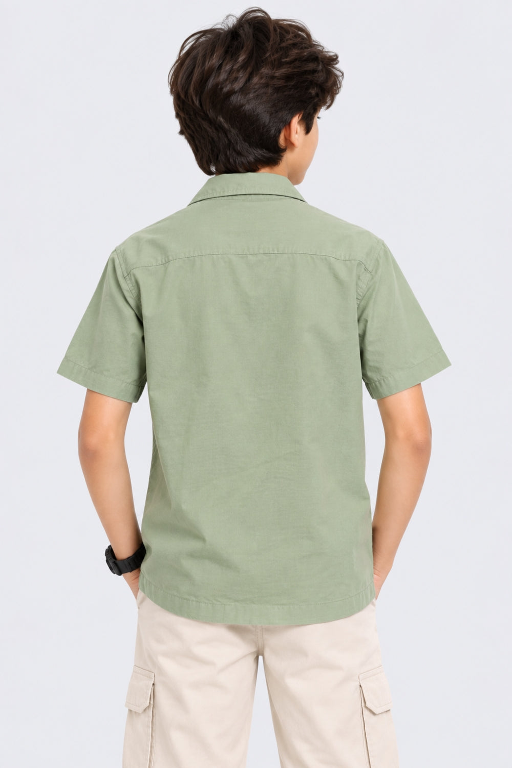 Tweens Boy Regular Fit Green Palm Print Resort Shirt - Image 4