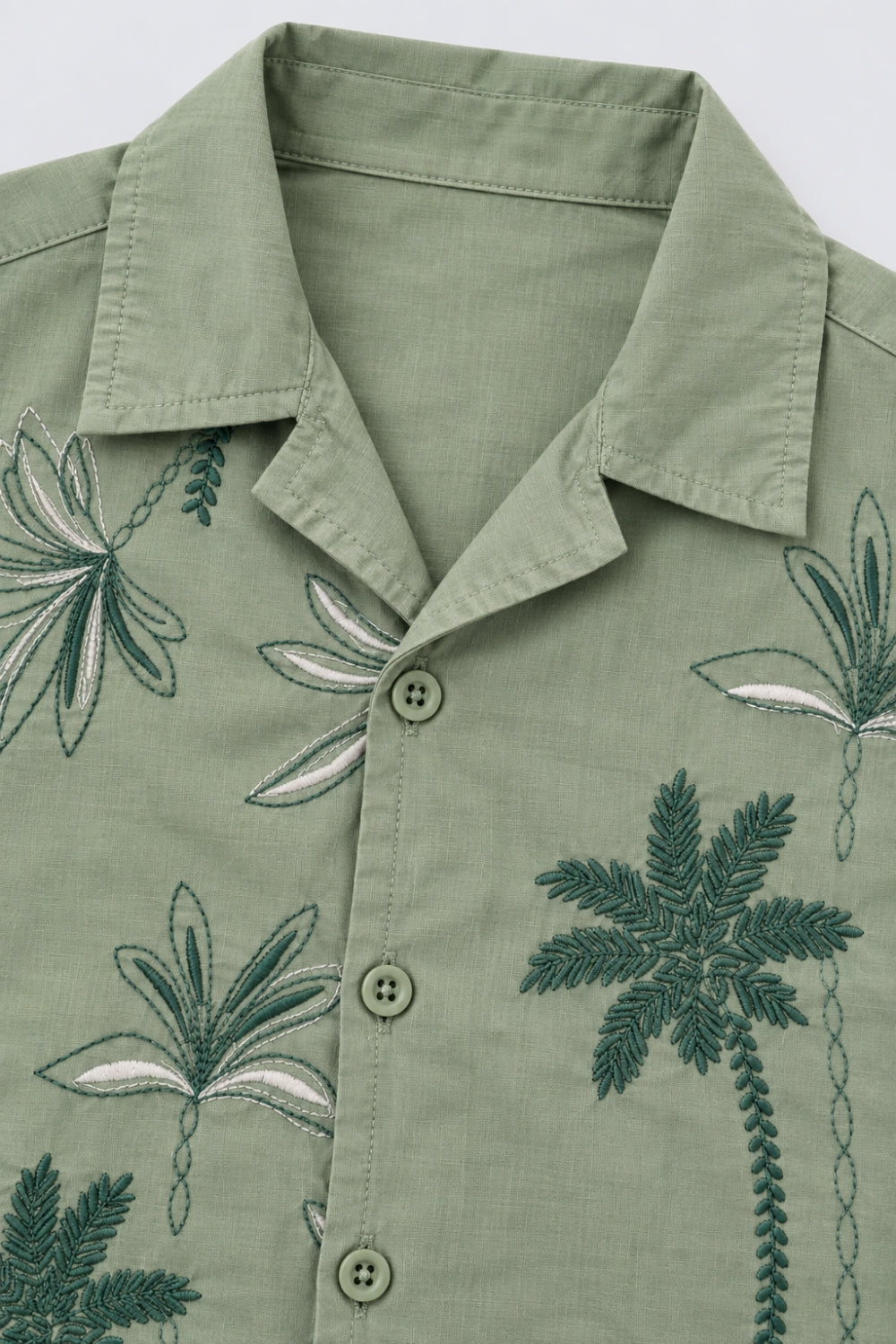 Tweens Boy Regular Fit Green Palm Print Resort Shirt - Image 5