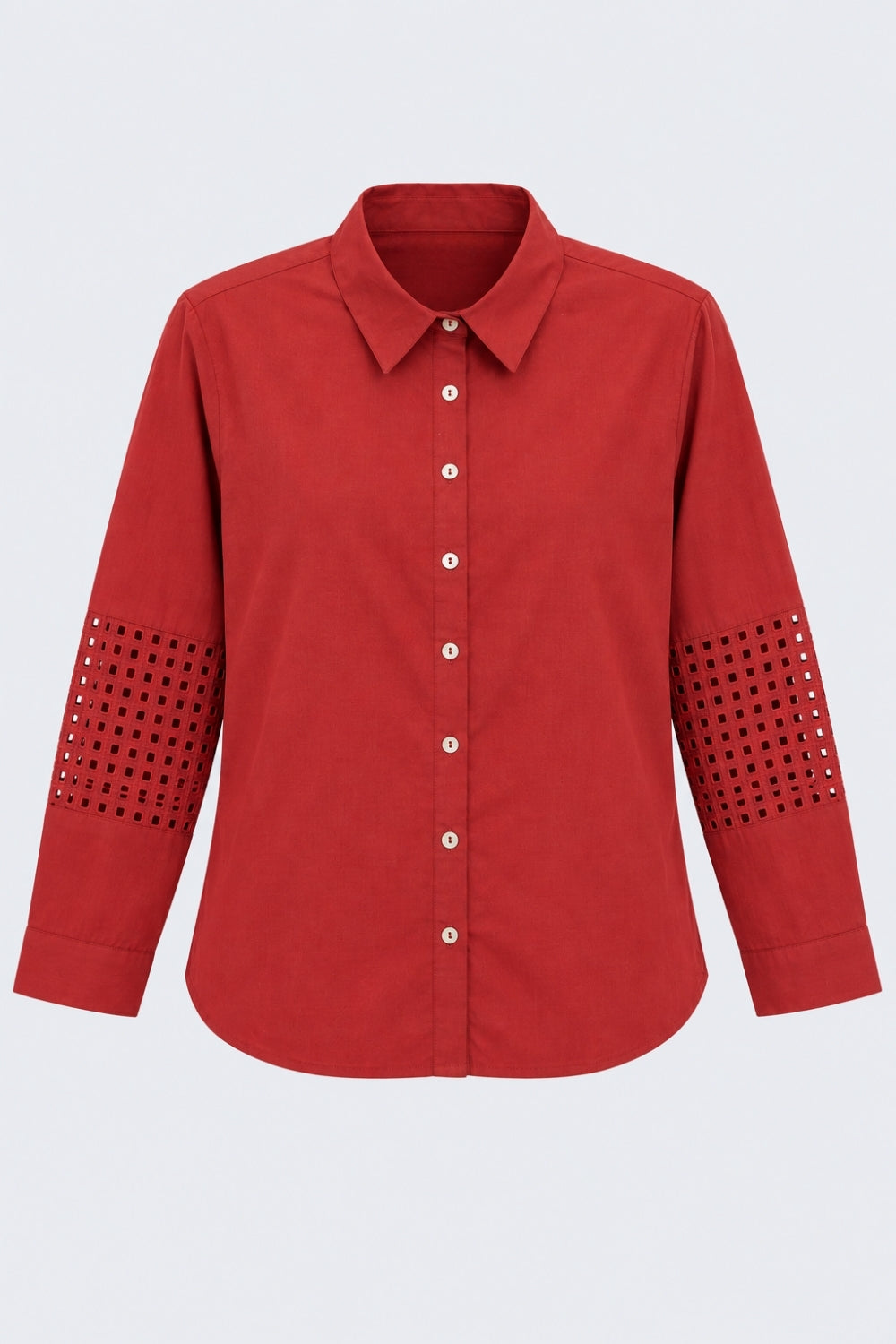Womens Regular Fit Red Cut-Work Sleeve Shirt - Image 7