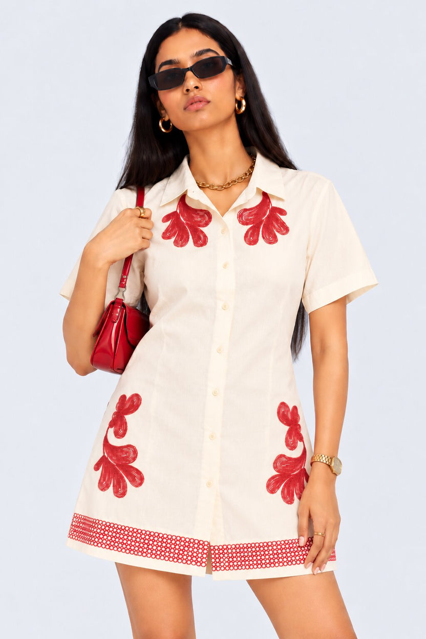 Womens Floral Embroidered Longline Dress - Image 1